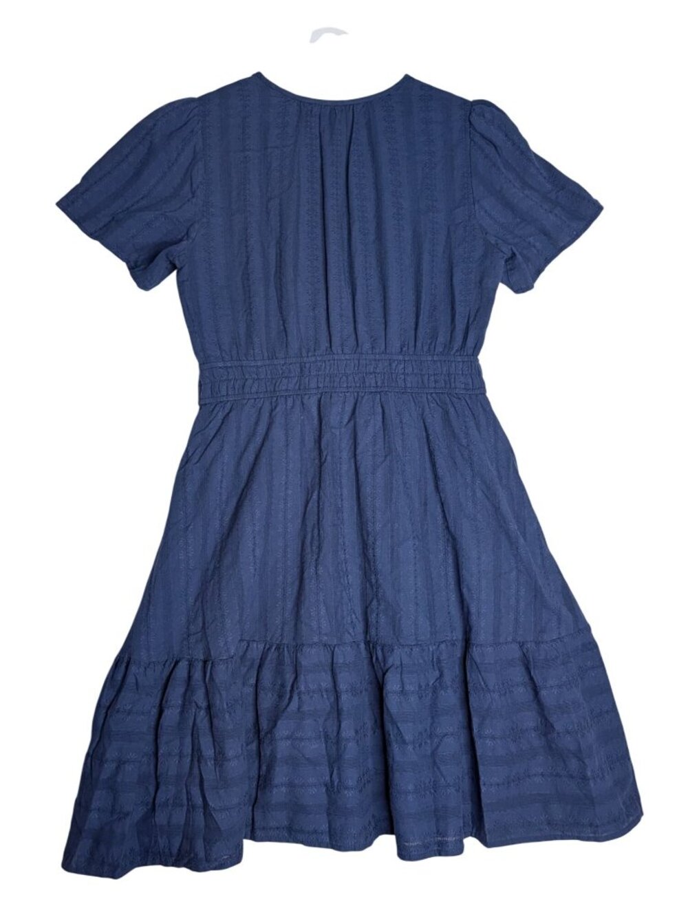 BTFBM Womens Navy Blue Short Sleeve V-Neck-Tiered Mini Dress Cotton Boho Style S - Picture 3 of 14